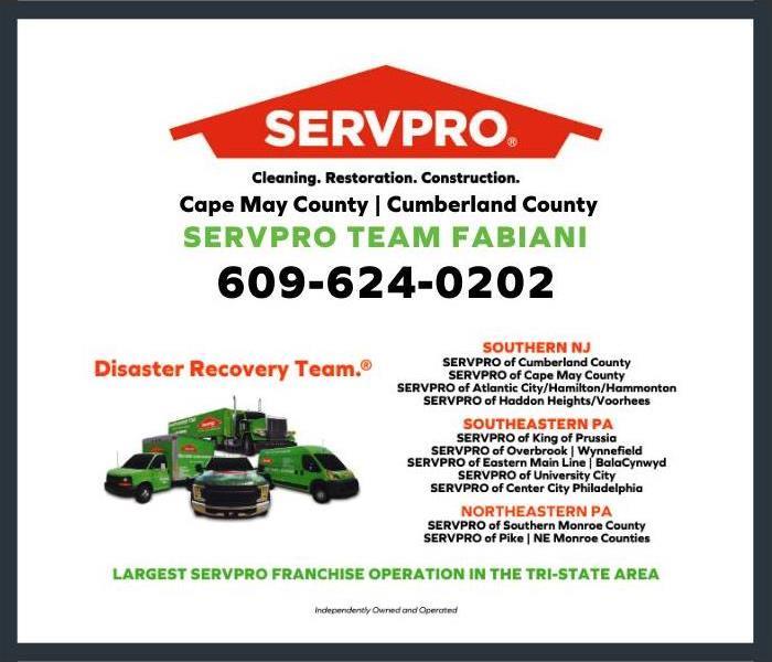 SERVPRO orange roof and fleet vehicles plus franchise information for PA and NJ locations